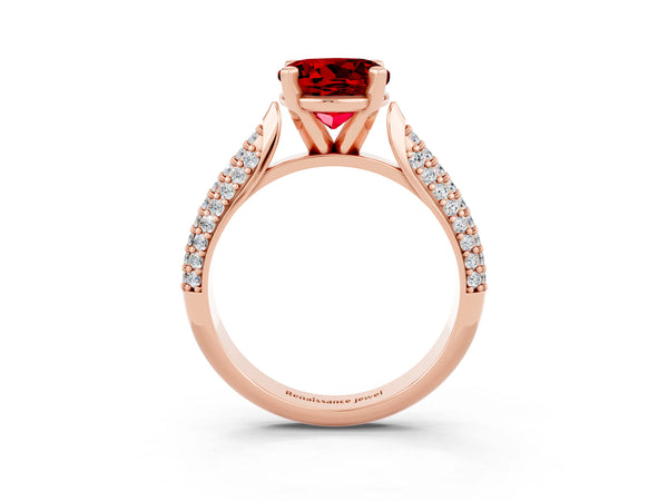 Rose gold Round Cut Diamond Solitaire Engagement Ring with Pavé Band and Four-Prong Setting