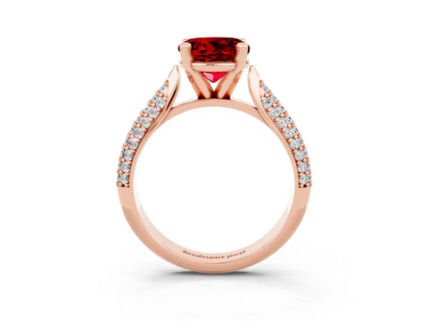 Rose gold Round Cut Diamond Solitaire Engagement Ring with Pavé Band and Four-Prong Setting_3