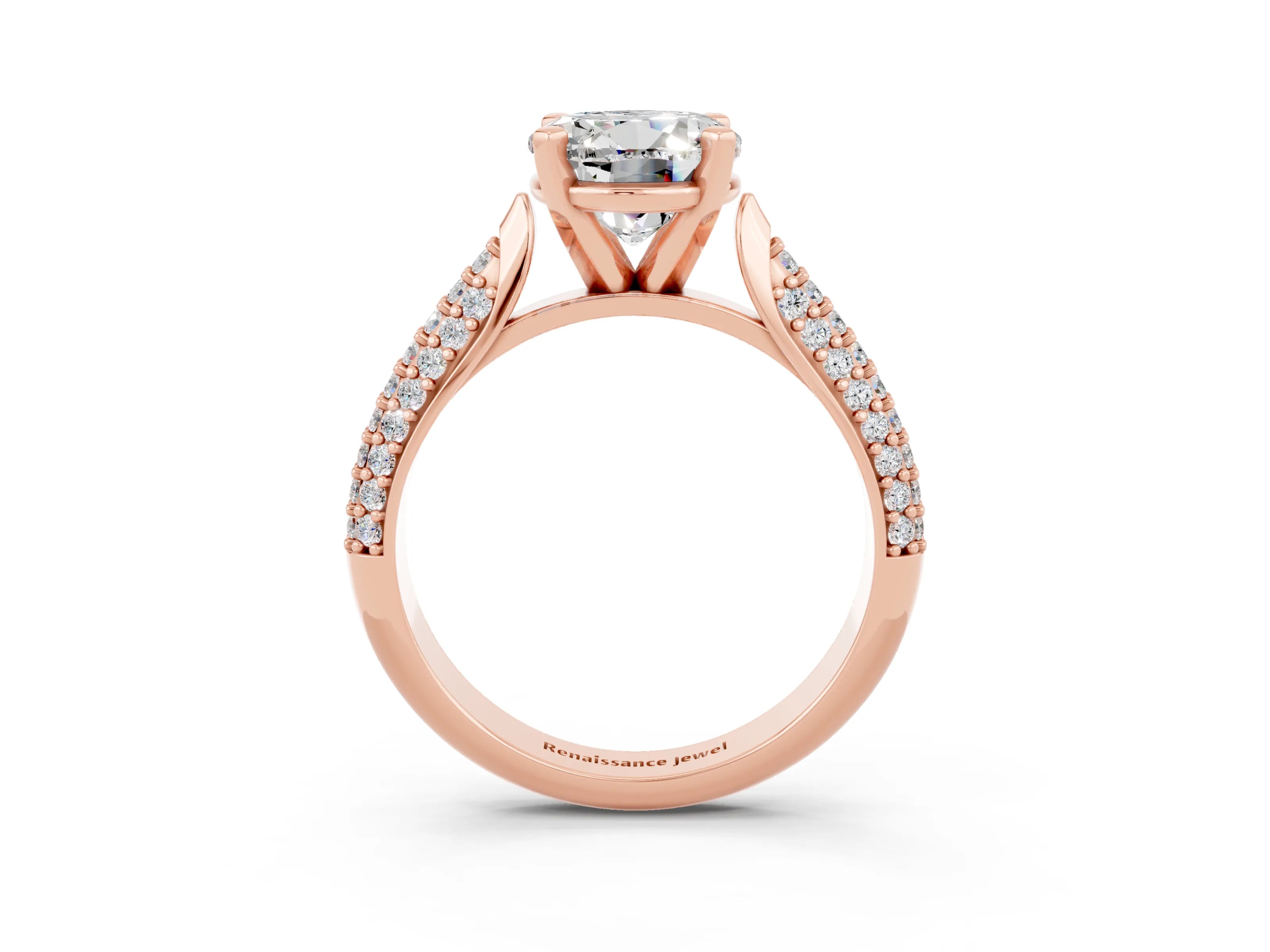 Rose gold Round Cut Diamond Solitaire Engagement Ring with Pavé Band and Four-Prong Setting_3