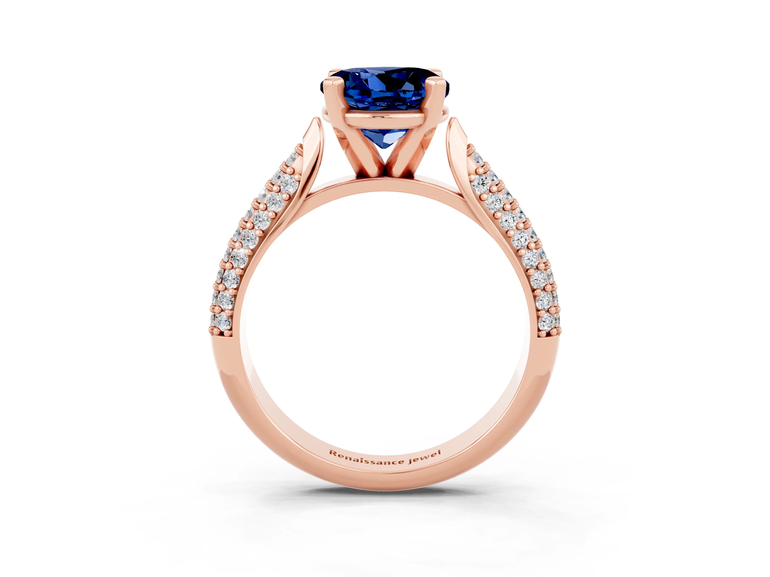 Rose gold Round Cut Diamond Solitaire Engagement Ring with Pavé Band and Four-Prong Setting_3