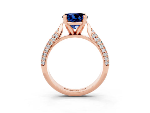 Rose gold Round Cut Diamond Solitaire Engagement Ring with Pavé Band and Four-Prong Setting_3