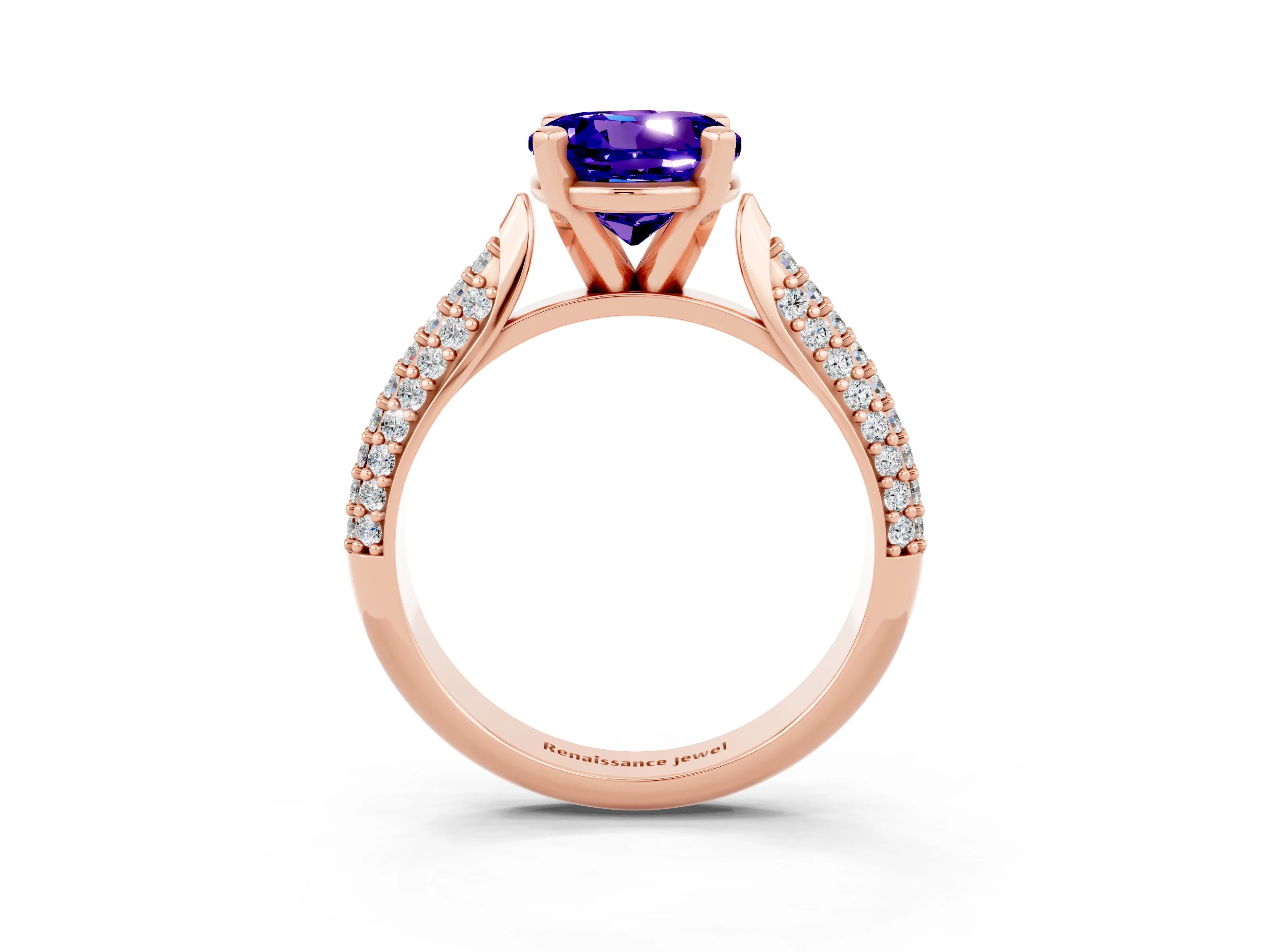 Rose gold Round Cut Diamond Solitaire Engagement Ring with Pavé Band and Four-Prong Setting_3