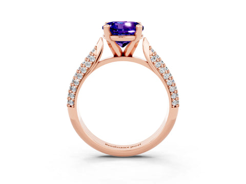 Rose gold Round Cut Diamond Solitaire Engagement Ring with Pavé Band and Four-Prong Setting_3