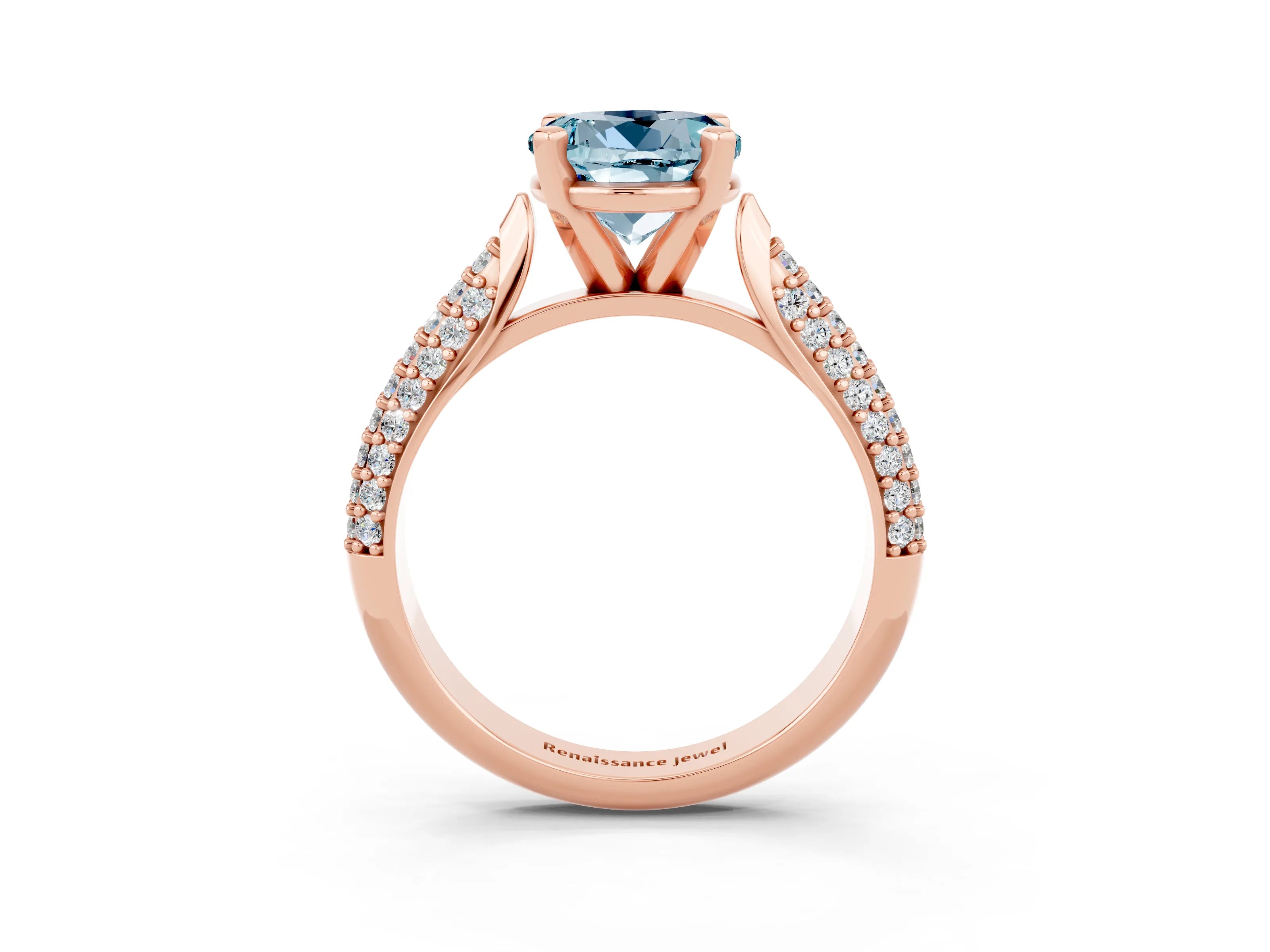 Rose gold Round Cut Diamond Solitaire Engagement Ring with Pavé Band and Four-Prong Setting_3
