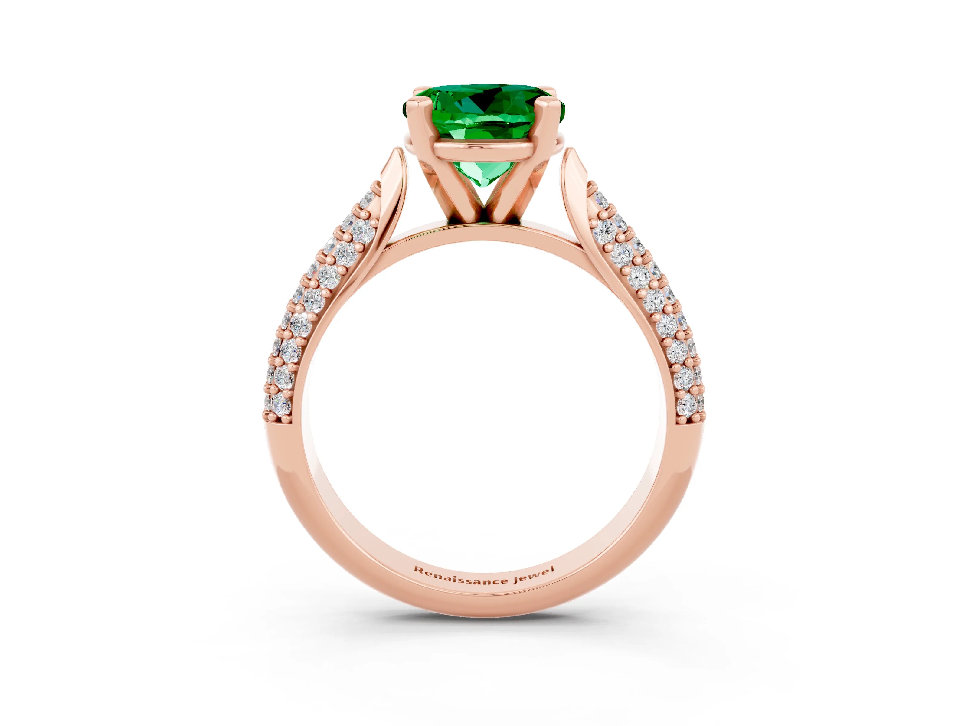 Rose gold Round Cut Diamond Solitaire Engagement Ring with Pavé Band and Four-Prong Setting_3