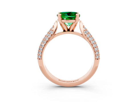 Rose gold Round Cut Diamond Solitaire Engagement Ring with Pavé Band and Four-Prong Setting_3
