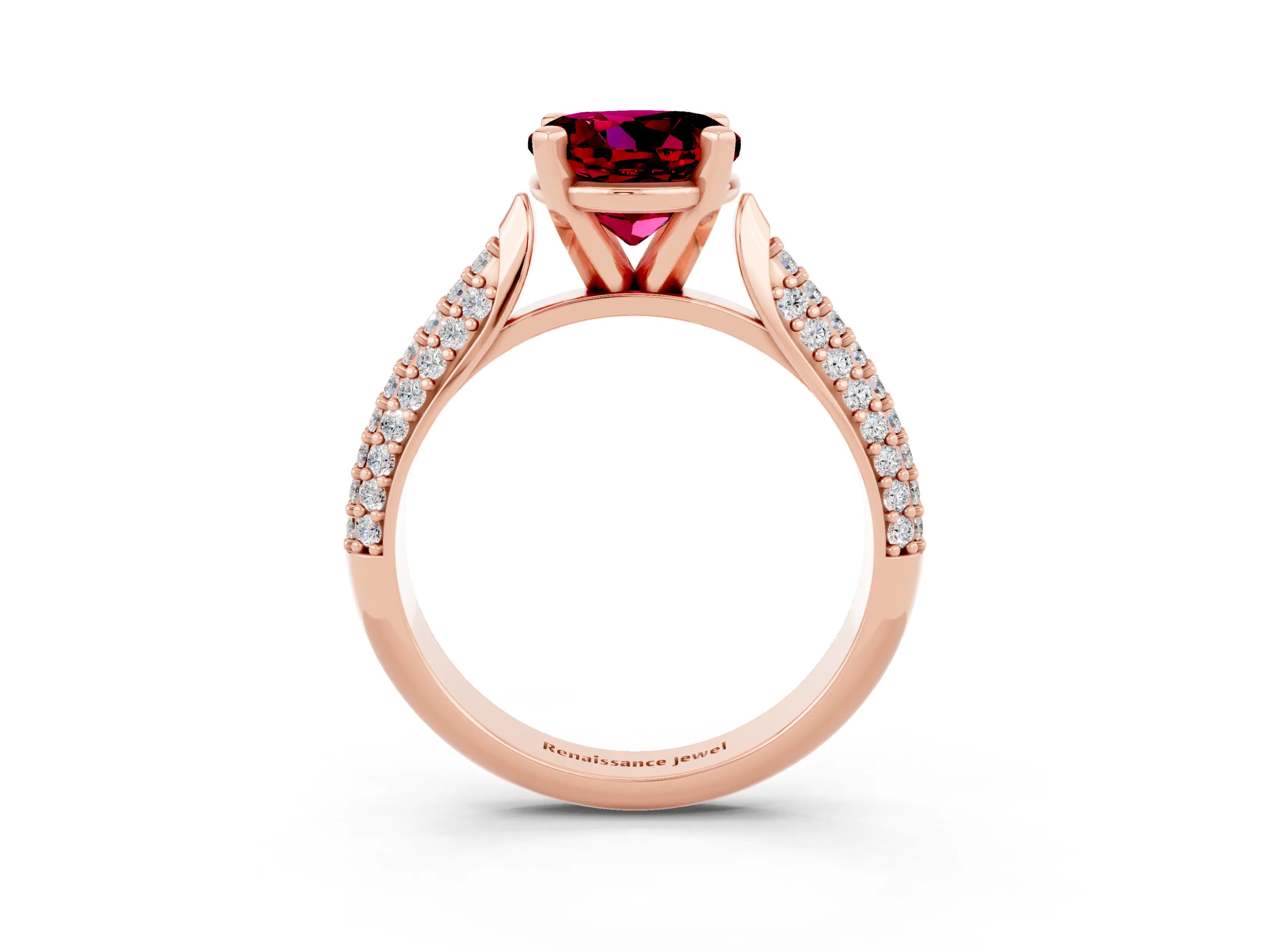 Rose gold Round Cut Diamond Solitaire Engagement Ring with Pavé Band and Four-Prong Setting_3