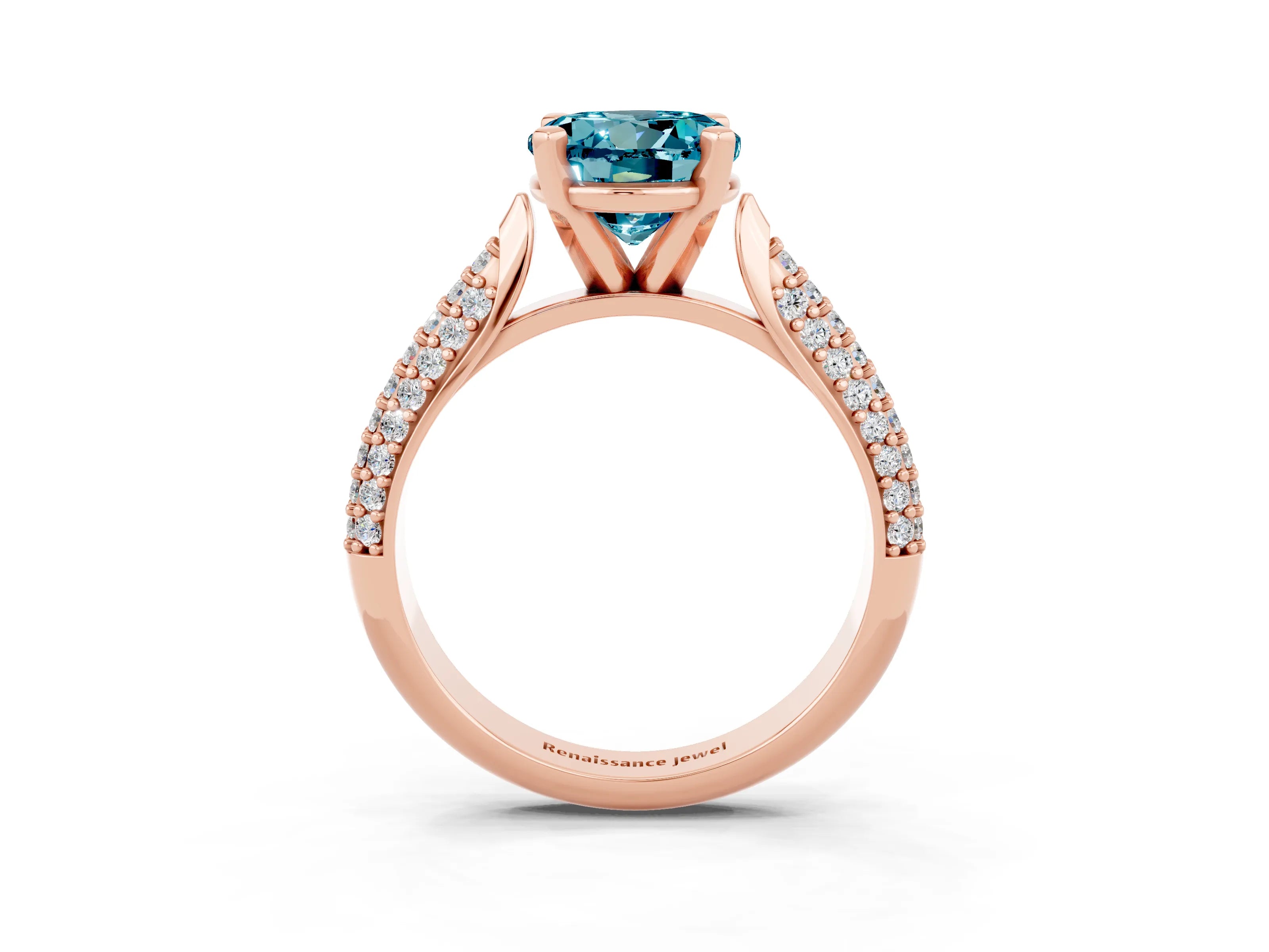 Rose gold Round Cut Diamond Solitaire Engagement Ring with Pavé Band and Four-Prong Setting_3