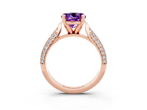Rose gold Round Cut Diamond Solitaire Engagement Ring with Pavé Band and Four-Prong Setting_3