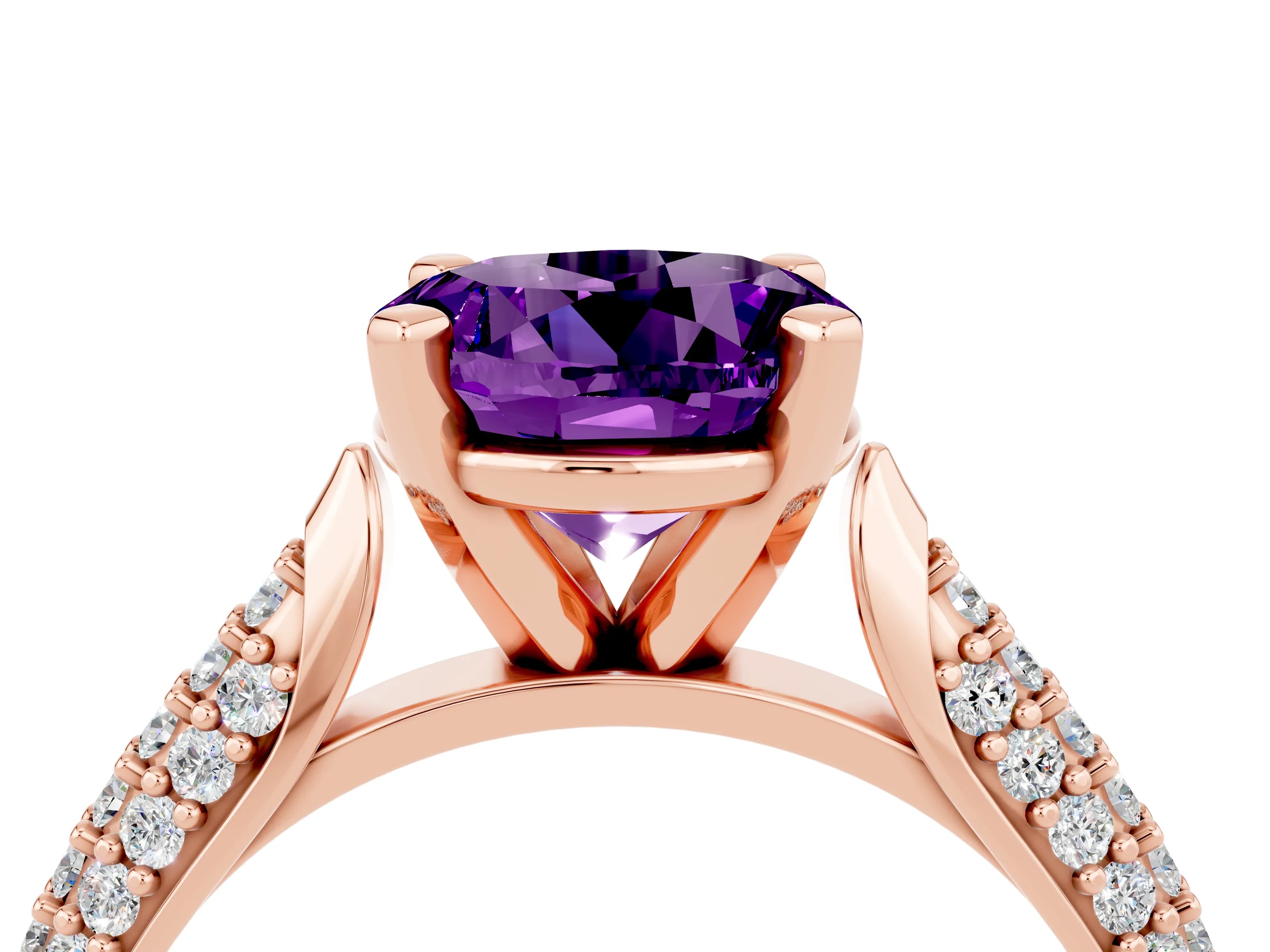 Rose gold Round Cut Diamond Solitaire Engagement Ring with Pavé Band and Four-Prong Setting_4