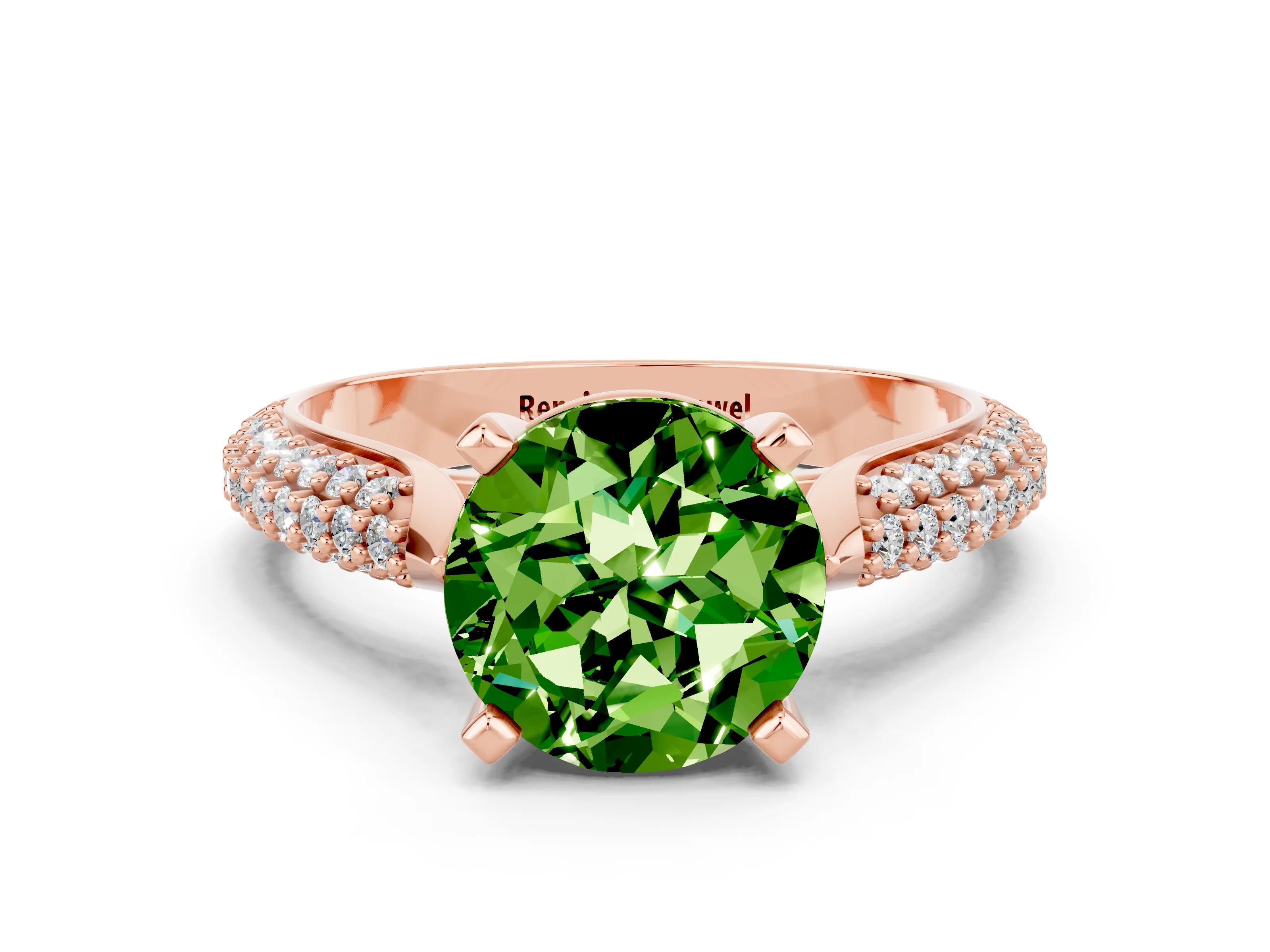 Rose gold Round Cut Diamond Solitaire Engagement Ring with Pavé Band and Four-Prong Setting