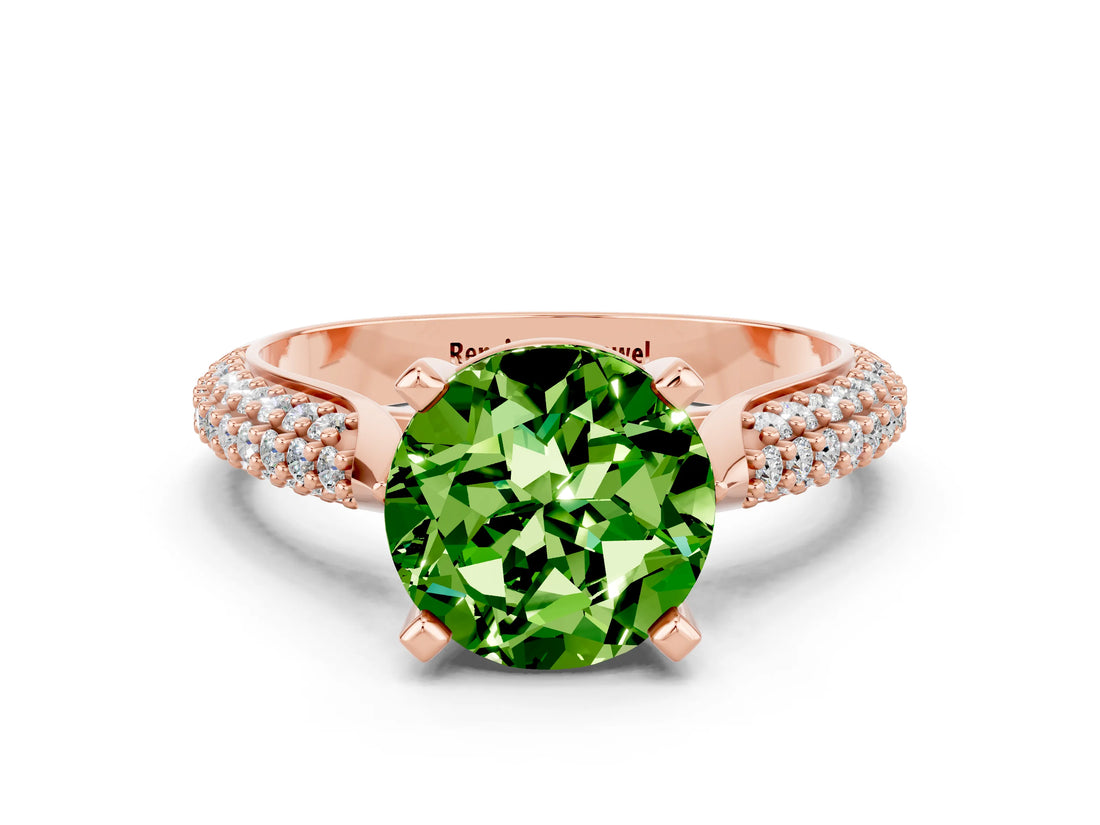 Rose gold Round Cut Diamond Solitaire Engagement Ring with Pavé Band and Four-Prong Setting