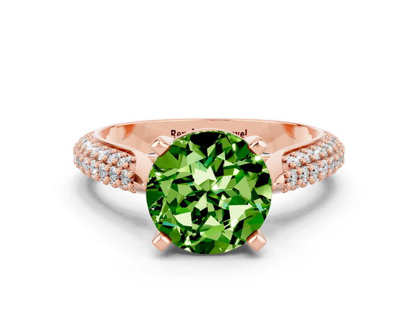 Rose gold Round Cut Diamond Solitaire Engagement Ring with Pavé Band and Four-Prong Setting