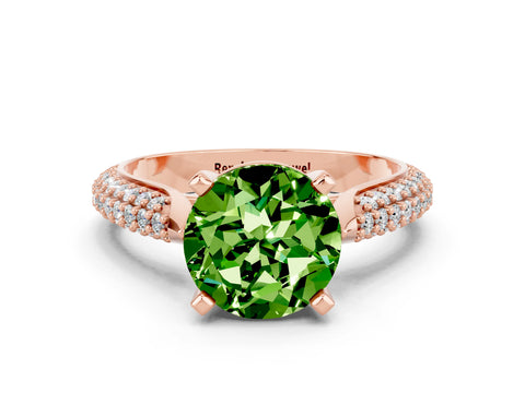 Rose gold Round Cut Diamond Solitaire Engagement Ring with Pavé Band and Four-Prong Setting
