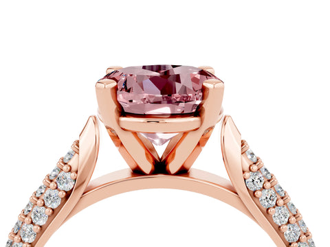 Rose gold Round Cut Diamond Solitaire Engagement Ring with Pavé Band and Four-Prong Setting_4