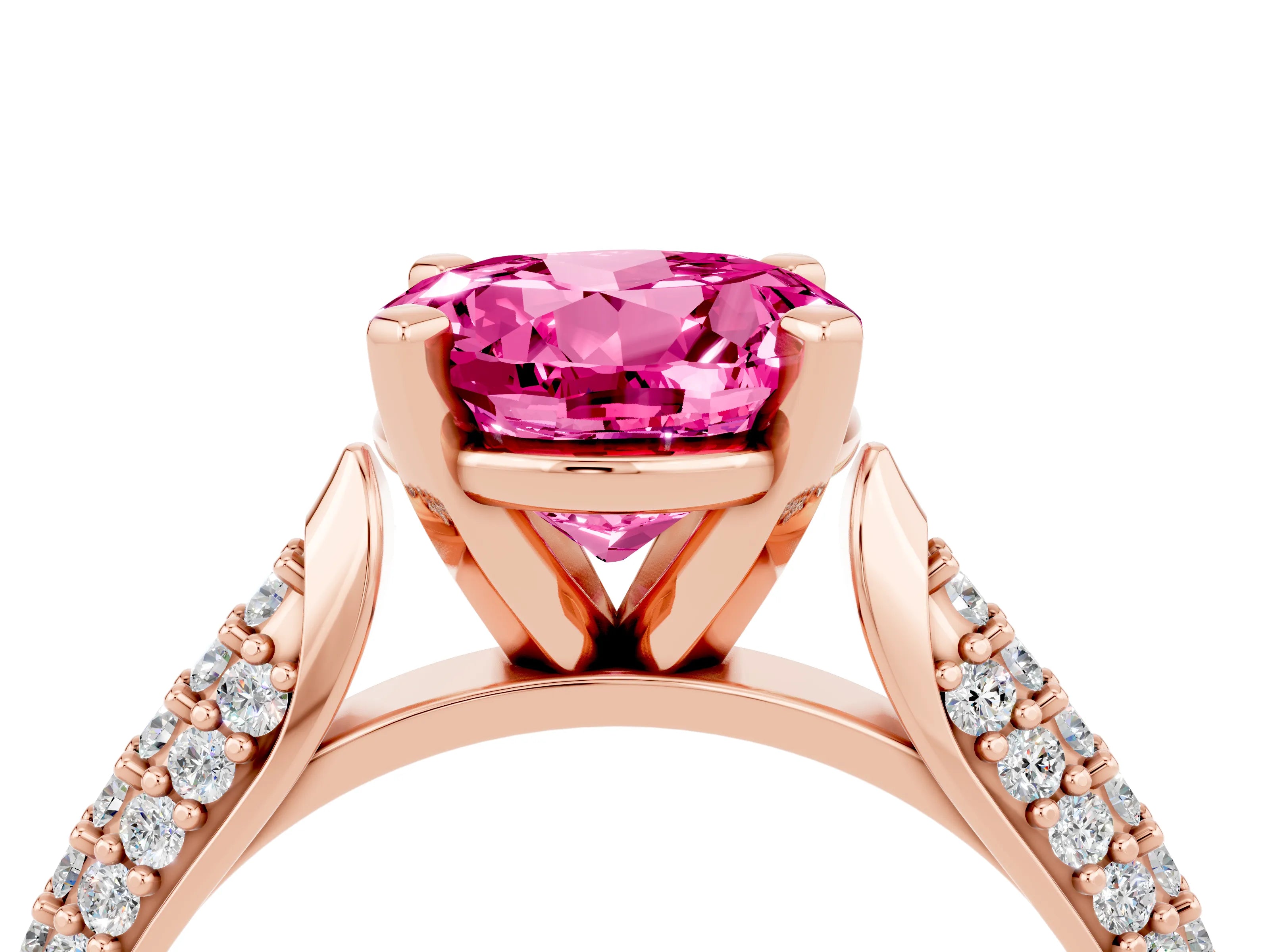 Rose gold Round Cut Diamond Solitaire Engagement Ring with Pavé Band and Four-Prong Setting_4