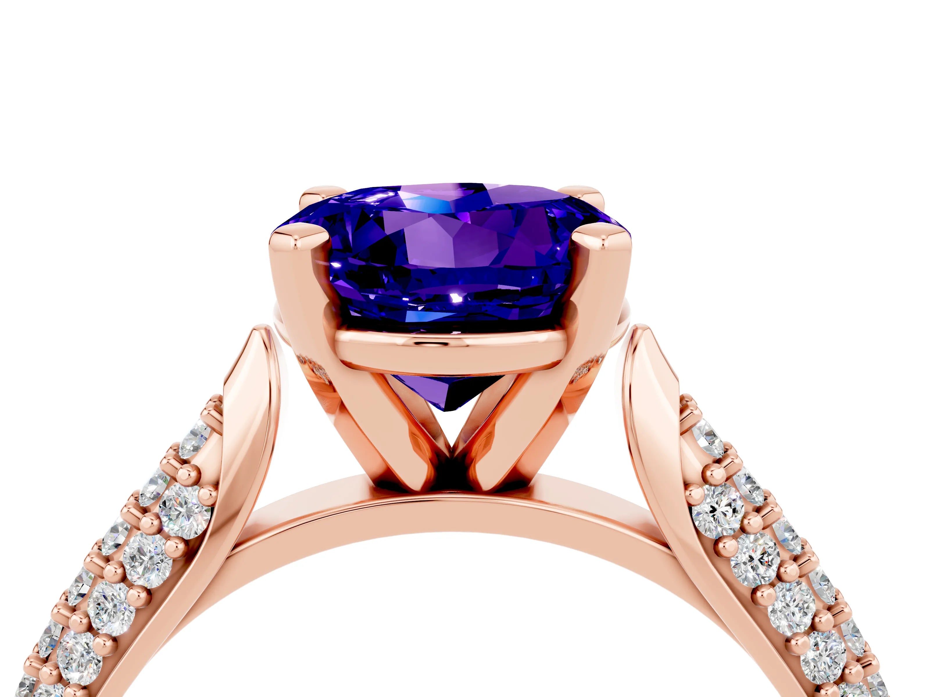 Rose gold Round Cut Diamond Solitaire Engagement Ring with Pavé Band and Four-Prong Setting_4