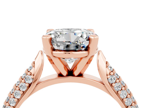 Rose gold Round Cut Diamond Solitaire Engagement Ring with Pavé Band and Four-Prong Setting_4
