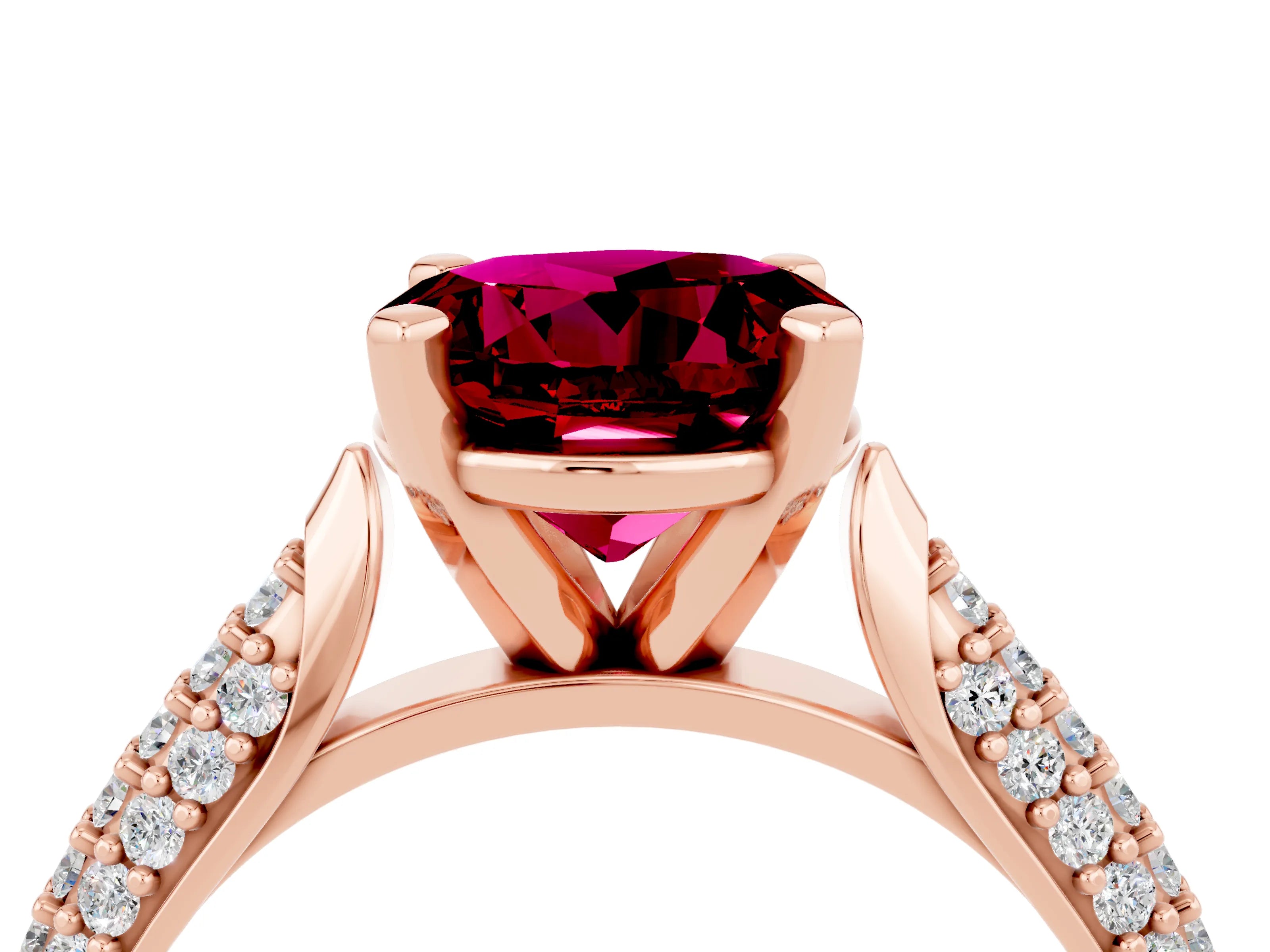 Rose gold Round Cut Diamond Solitaire Engagement Ring with Pavé Band and Four-Prong Setting_4