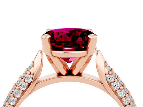 Rose gold Round Cut Diamond Solitaire Engagement Ring with Pavé Band and Four-Prong Setting_4