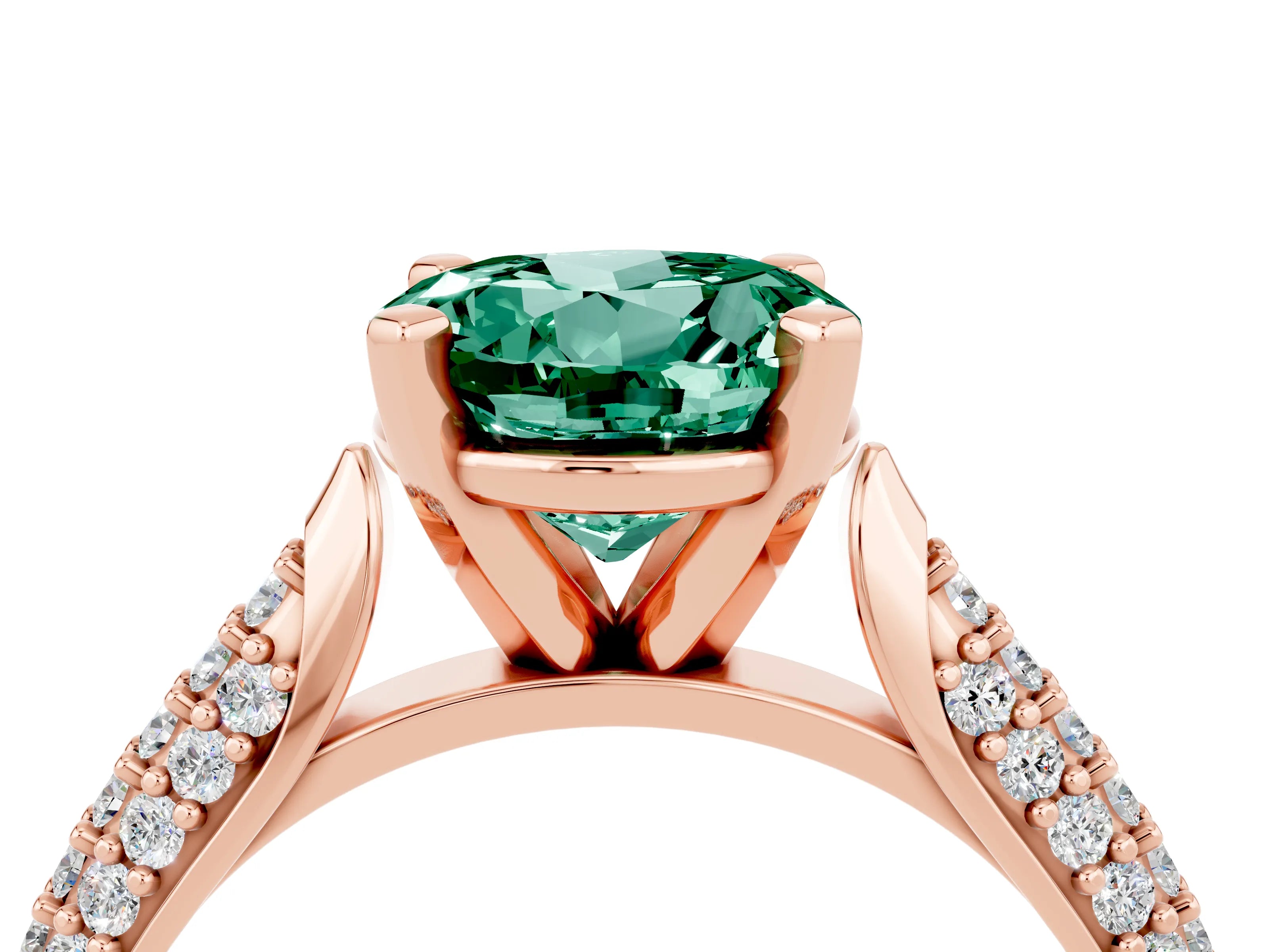 Rose gold Round Cut Diamond Solitaire Engagement Ring with Pavé Band and Four-Prong Setting_4