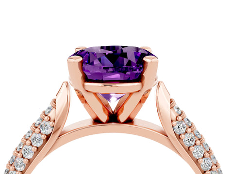 Rose gold Round Cut Diamond Solitaire Engagement Ring with Pavé Band and Four-Prong Setting_4