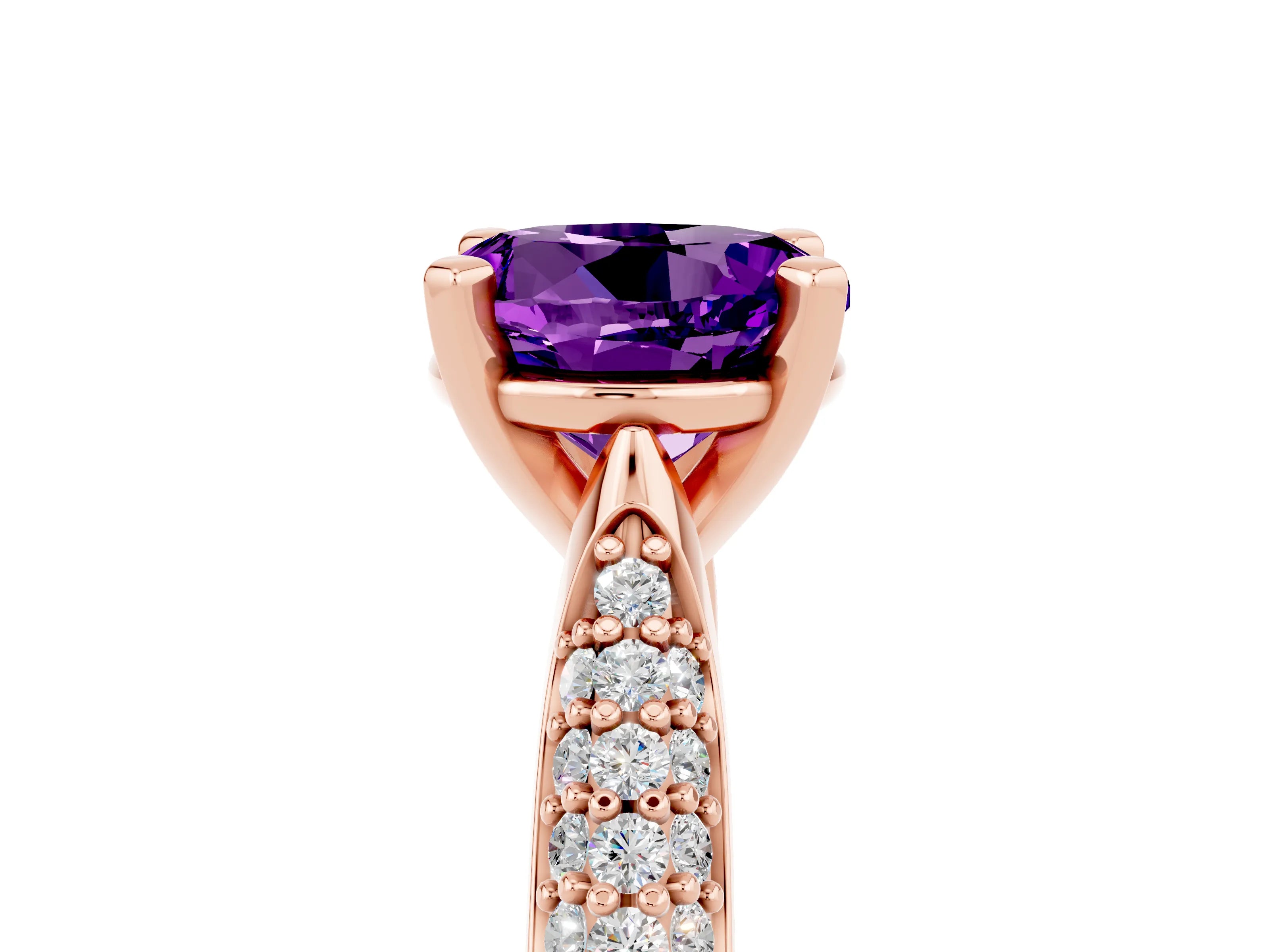 Rose gold Round Cut Diamond Solitaire Engagement Ring with Pavé Band and Four-Prong Setting_5
