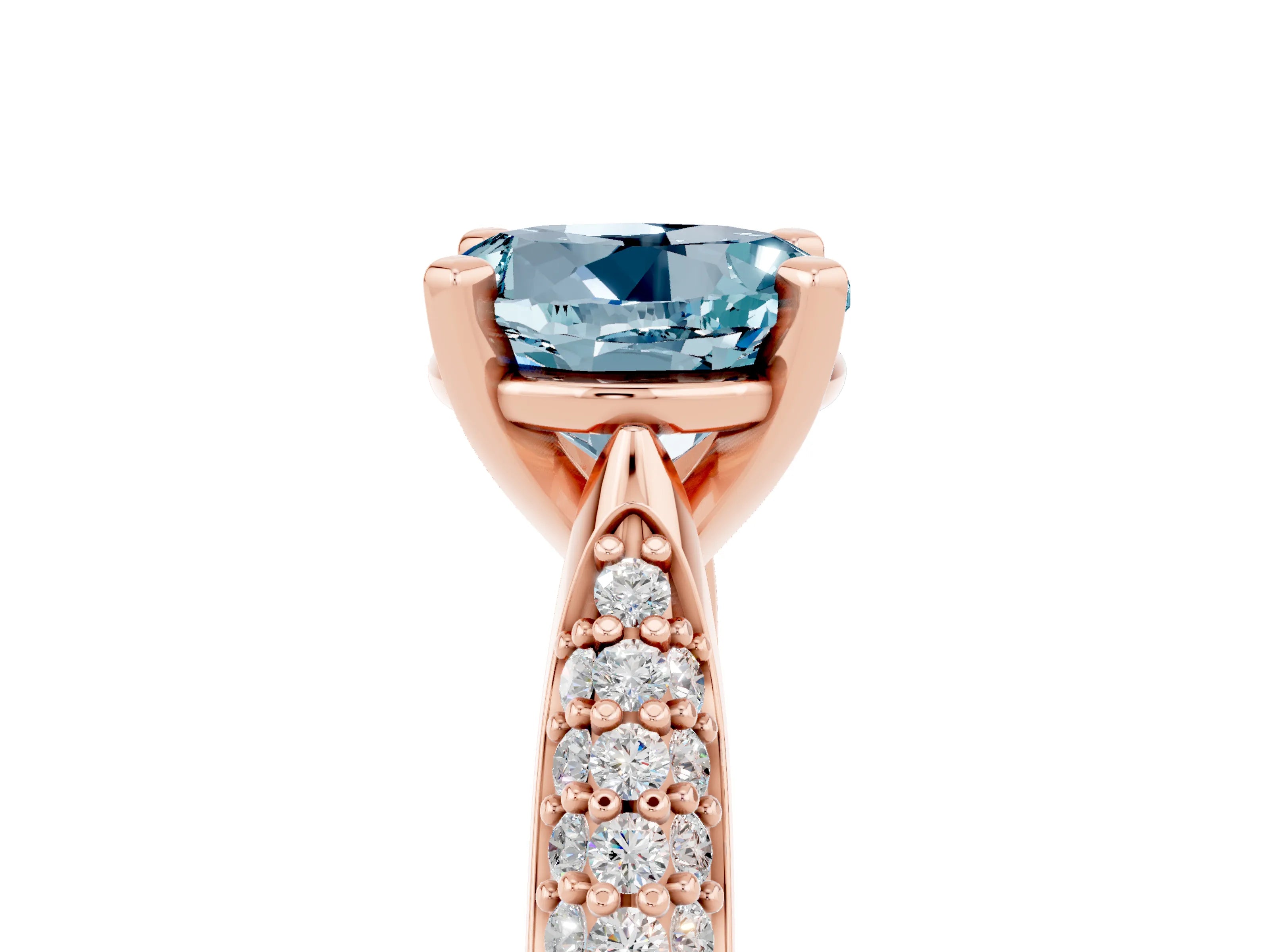 Rose gold Round Cut Diamond Solitaire Engagement Ring with Pavé Band and Four-Prong Setting_5