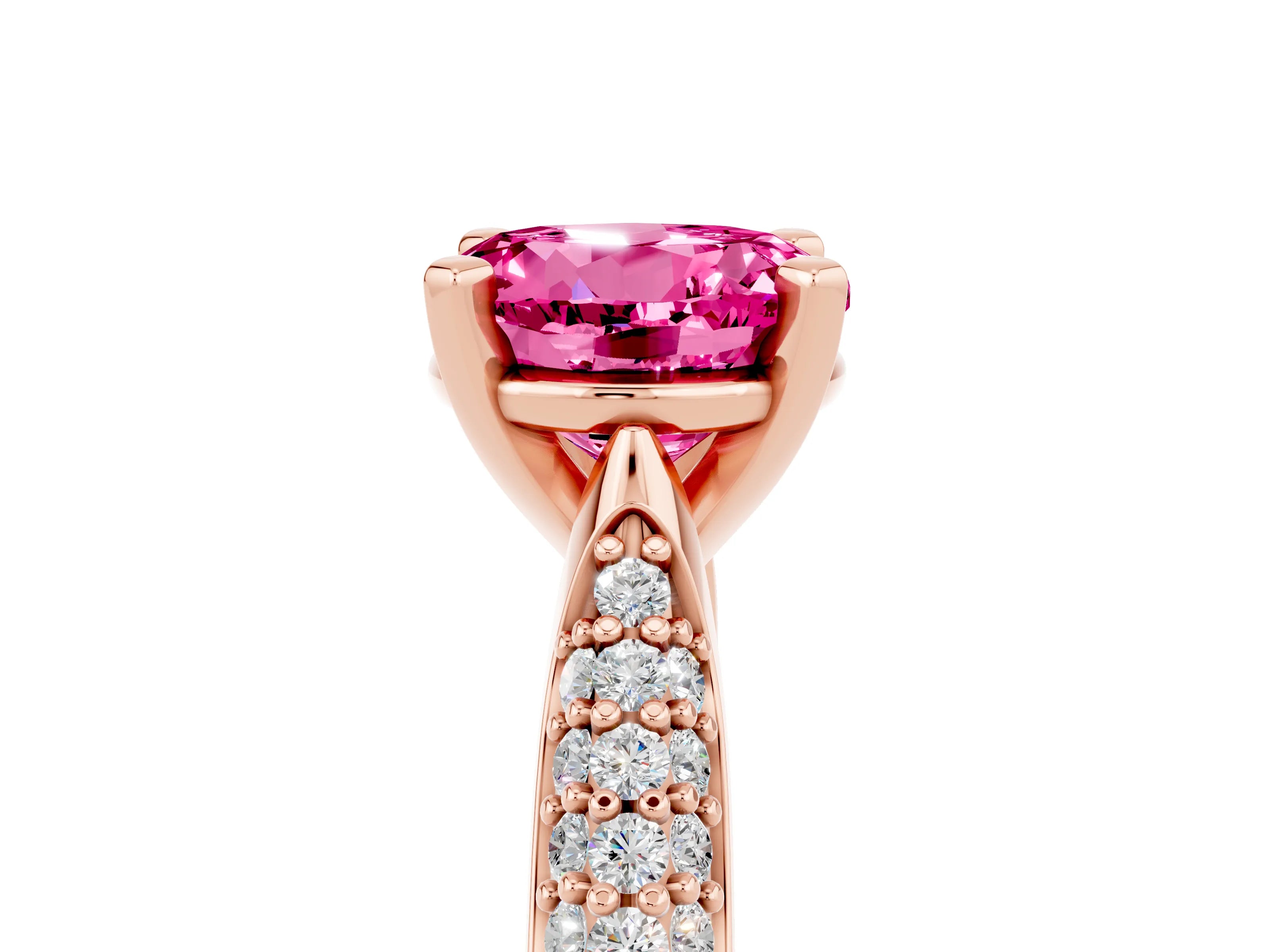 Rose gold Round Cut Diamond Solitaire Engagement Ring with Pavé Band and Four-Prong Setting_5
