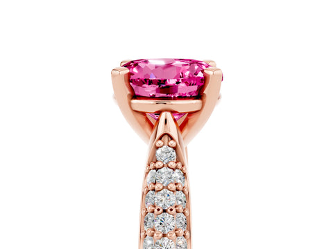 Rose gold Round Cut Diamond Solitaire Engagement Ring with Pavé Band and Four-Prong Setting_5