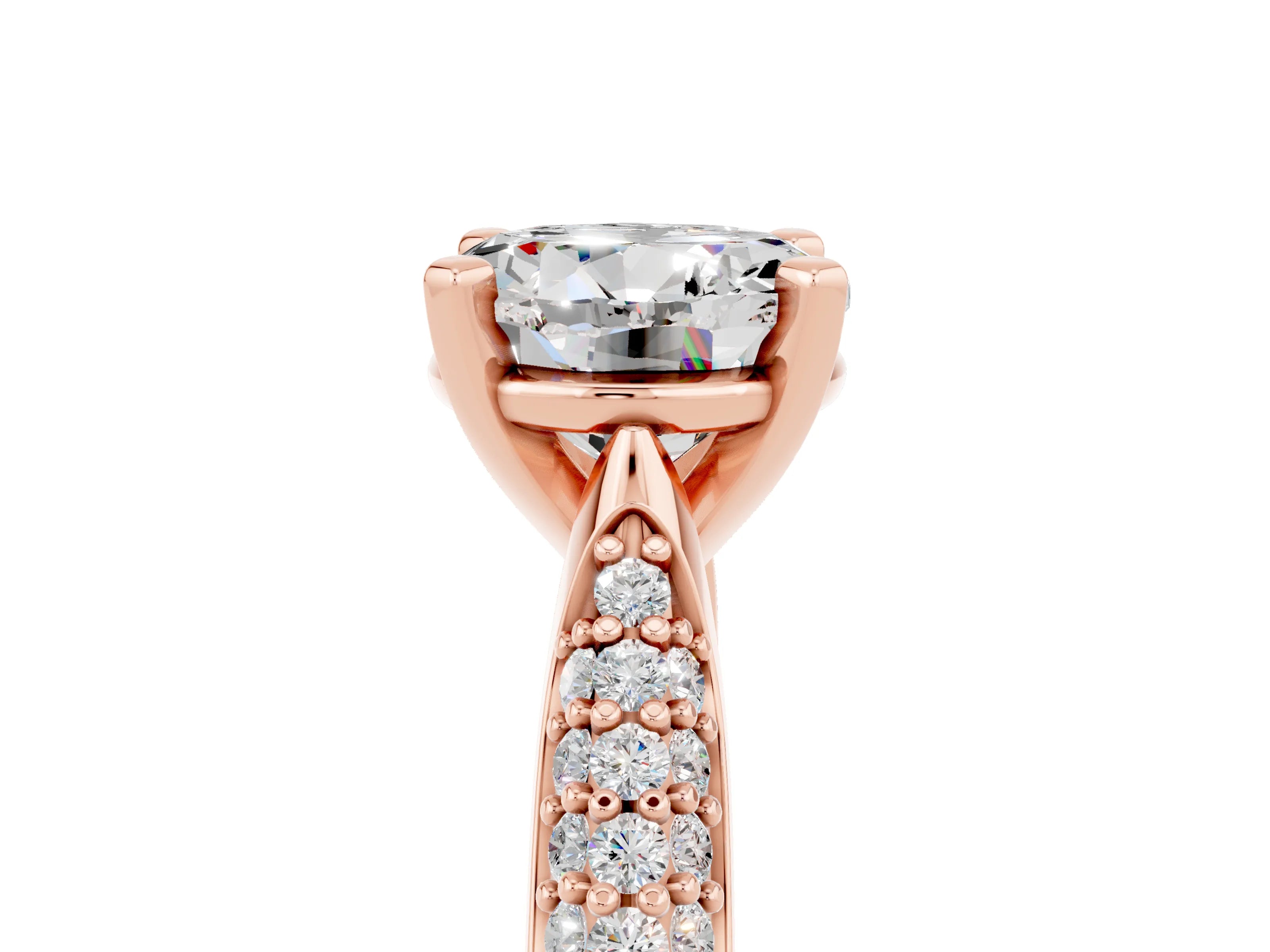 Rose gold Round Cut Diamond Solitaire Engagement Ring with Pavé Band and Four-Prong Setting_5