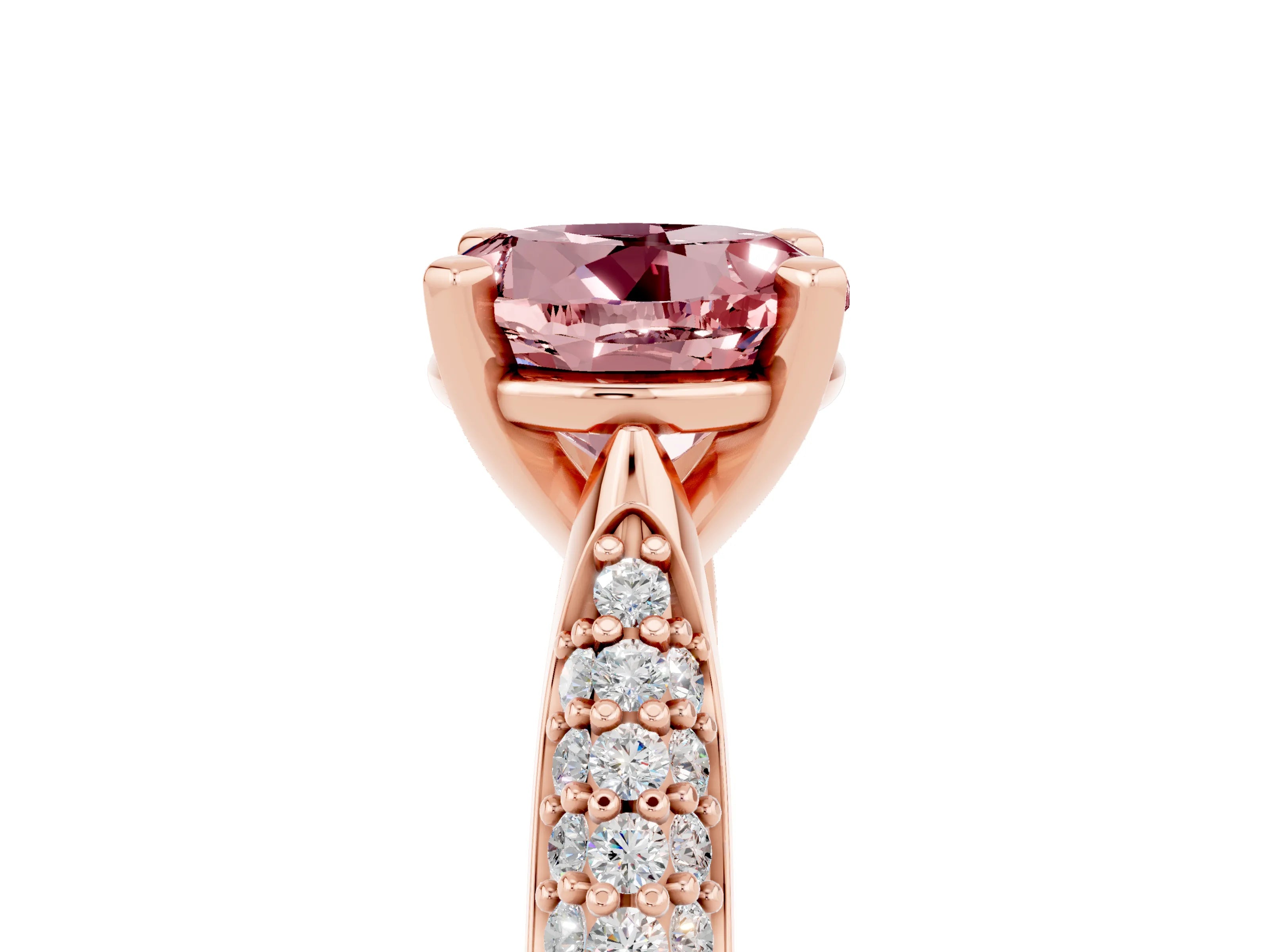 Rose gold Round Cut Diamond Solitaire Engagement Ring with Pavé Band and Four-Prong Setting_5