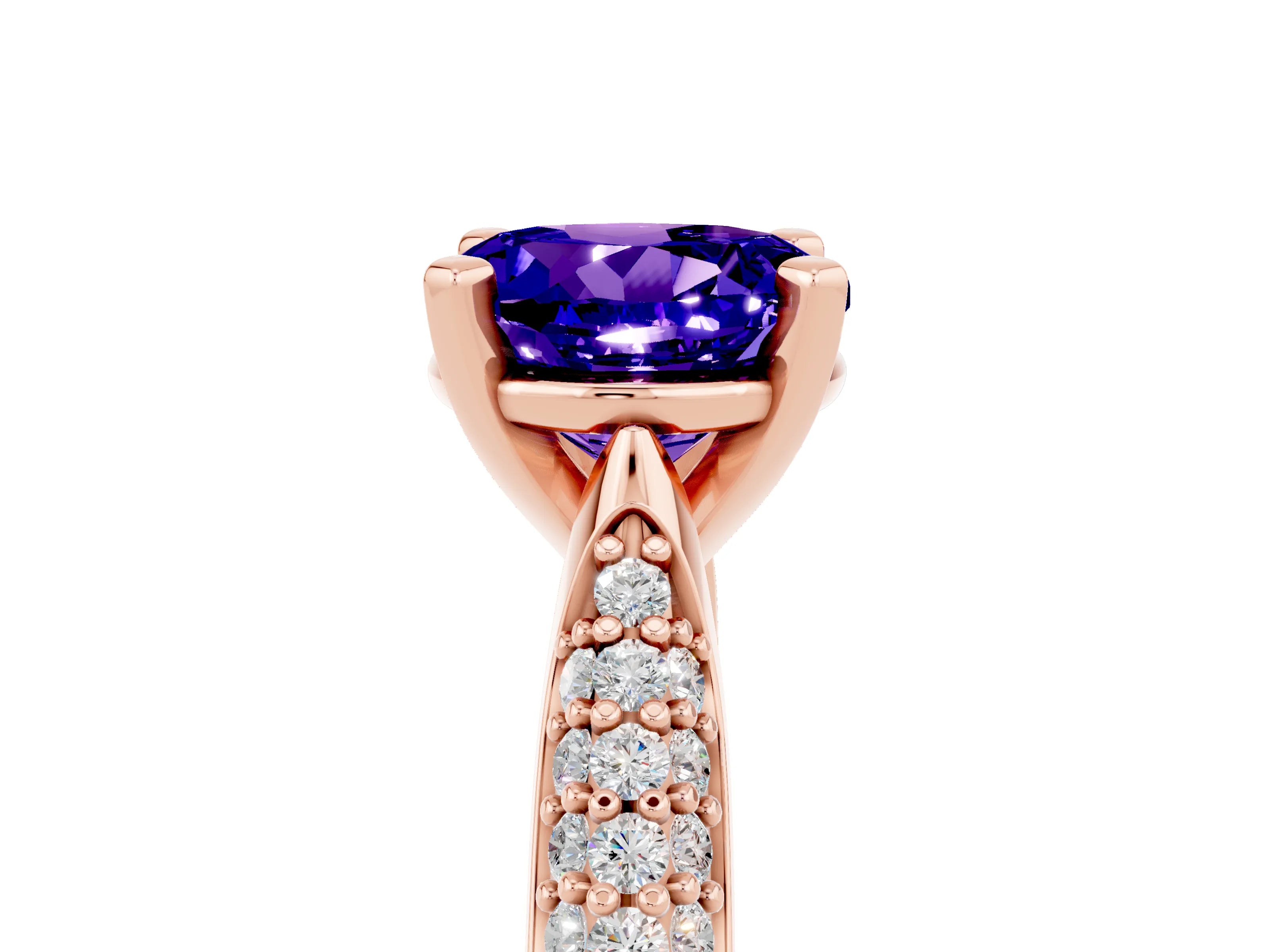 Rose gold Round Cut Diamond Solitaire Engagement Ring with Pavé Band and Four-Prong Setting_5