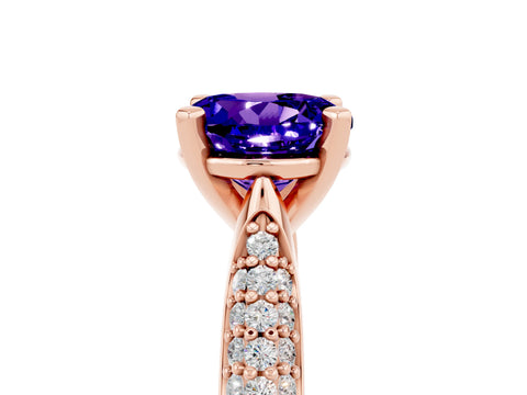 Rose gold Round Cut Diamond Solitaire Engagement Ring with Pavé Band and Four-Prong Setting_5