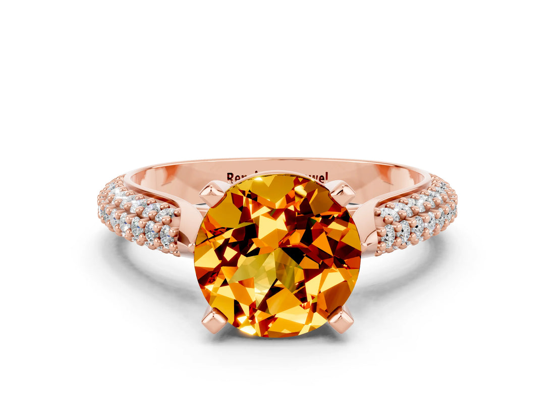 Rose gold Round Cut Diamond Solitaire Engagement Ring with Pavé Band and Four-Prong Setting
