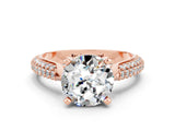Rose gold Round Cut Diamond Solitaire Engagement Ring with Pavé Band and Four-Prong Setting