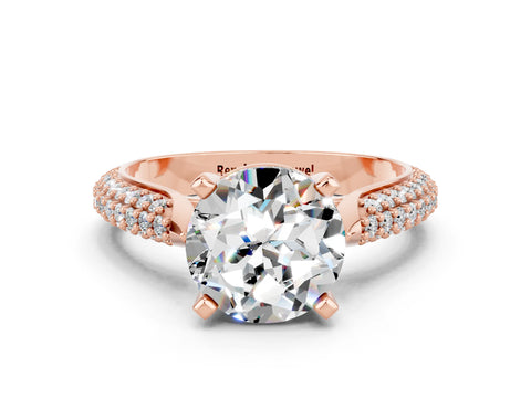 Rose gold Round Cut Diamond Solitaire Engagement Ring with Pavé Band and Four-Prong Setting