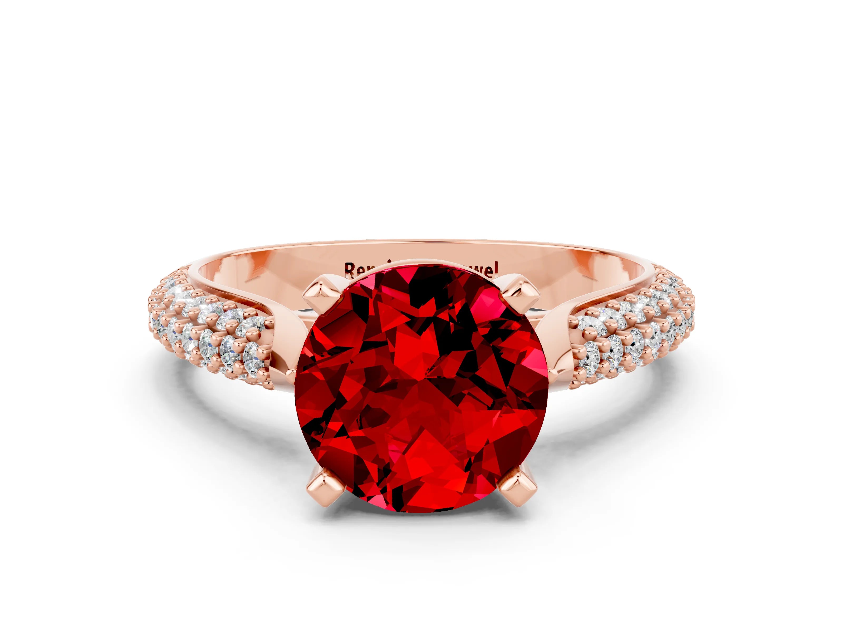Rose gold Round Cut Diamond Solitaire Engagement Ring with Pavé Band and Four-Prong Setting