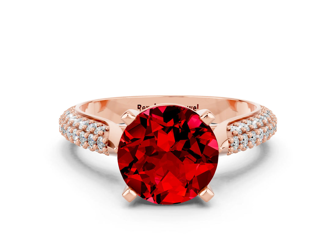 Rose gold Round Cut Diamond Solitaire Engagement Ring with Pavé Band and Four-Prong Setting