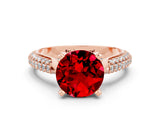 Rose gold Round Cut Diamond Solitaire Engagement Ring with Pavé Band and Four-Prong Setting