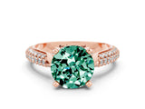 Rose gold Round Cut Diamond Solitaire Engagement Ring with Pavé Band and Four-Prong Setting