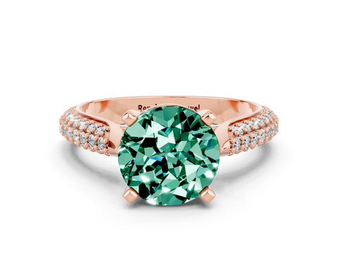 Rose gold Round Cut Diamond Solitaire Engagement Ring with Pavé Band and Four-Prong Setting