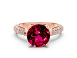 Rose gold Round Cut Diamond Solitaire Engagement Ring with Pavé Band and Four-Prong Setting