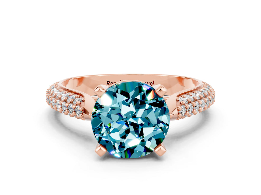 Rose gold Round Cut Diamond Solitaire Engagement Ring with Pavé Band and Four-Prong Setting
