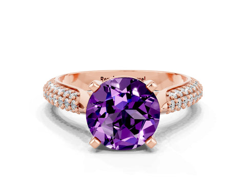 Rose gold Round Cut Diamond Solitaire Engagement Ring with Pavé Band and Four-Prong Setting