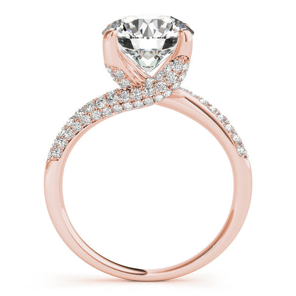 Rose gold Round Cut Diamond Solitaire Engagement Ring with Pave Band and Four-Prong Setting 1