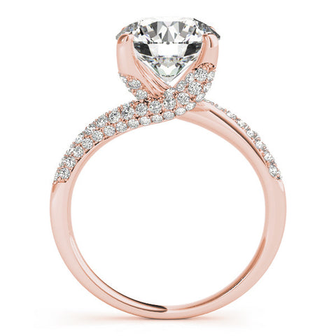 Rose gold Round Cut Diamond Solitaire Engagement Ring with Pave Band and Four-Prong Setting 1
