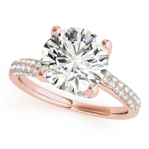 Rose gold Round Cut Diamond Solitaire Engagement Ring with Pave Band and Four-Prong Setting