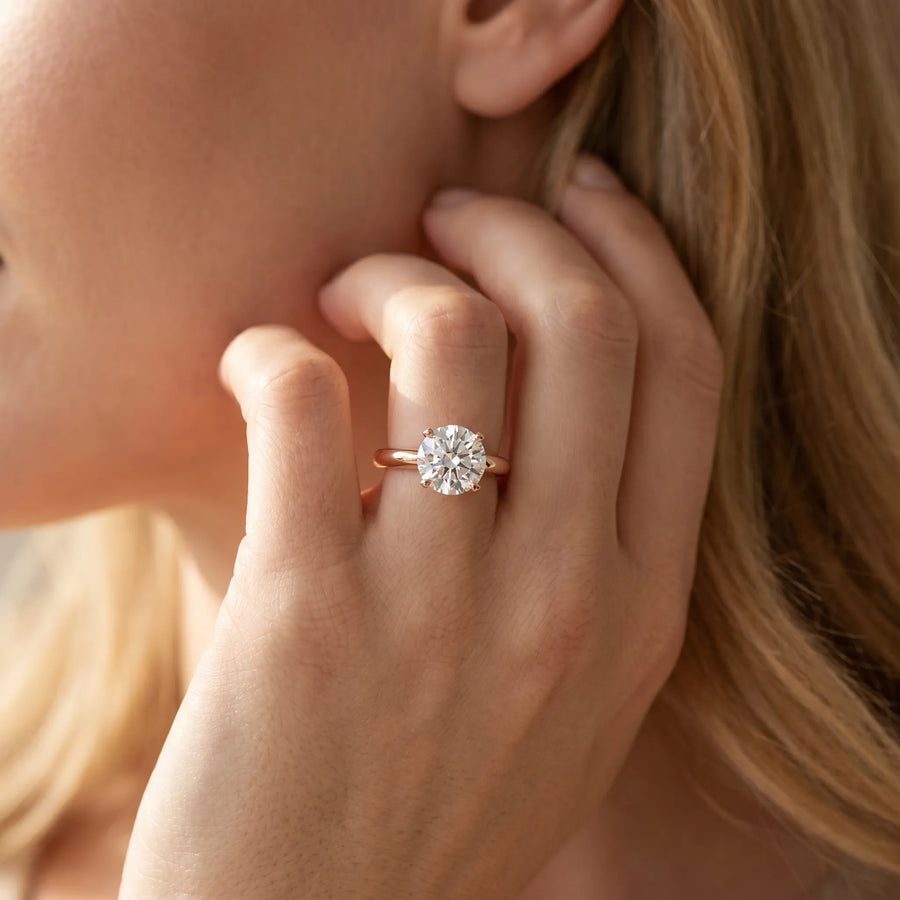 Rose gold Round Cut Diamond Solitaire Engagement Ring with Round Band and Four-Prong Setting