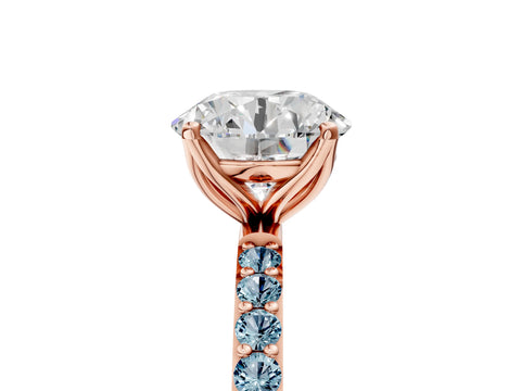 Rose gold Round Cut Diamond Solitaire Engagement Ring with Round with Aquamarine side stone Pavé Band and Prong Setting_5